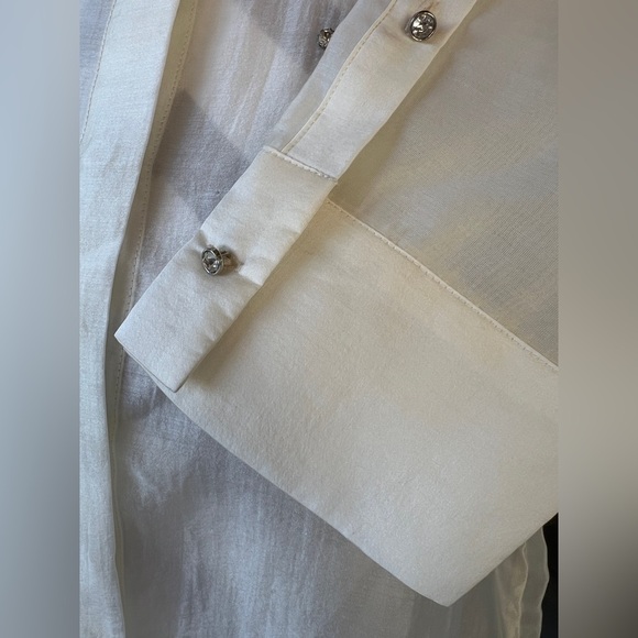 NWT!! Zara Oyster White Ecru Semi Sheer Shirt Blouse With Jewels Size L - Picture 9 of 14